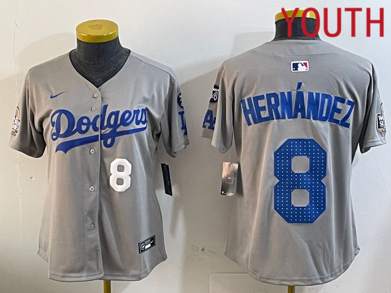 Youth Los Angeles Dodgers #8 Hernandez Grey Game 2024 Nike MLB Jersey style 12053->youth mlb jersey->Youth Jersey